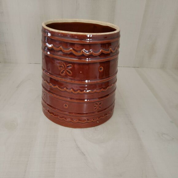 Marcrest Daisy Dot Stoneware COOKIE JAR Colorado Utensil jar Brown 8" No lid - Picture 3 of 7